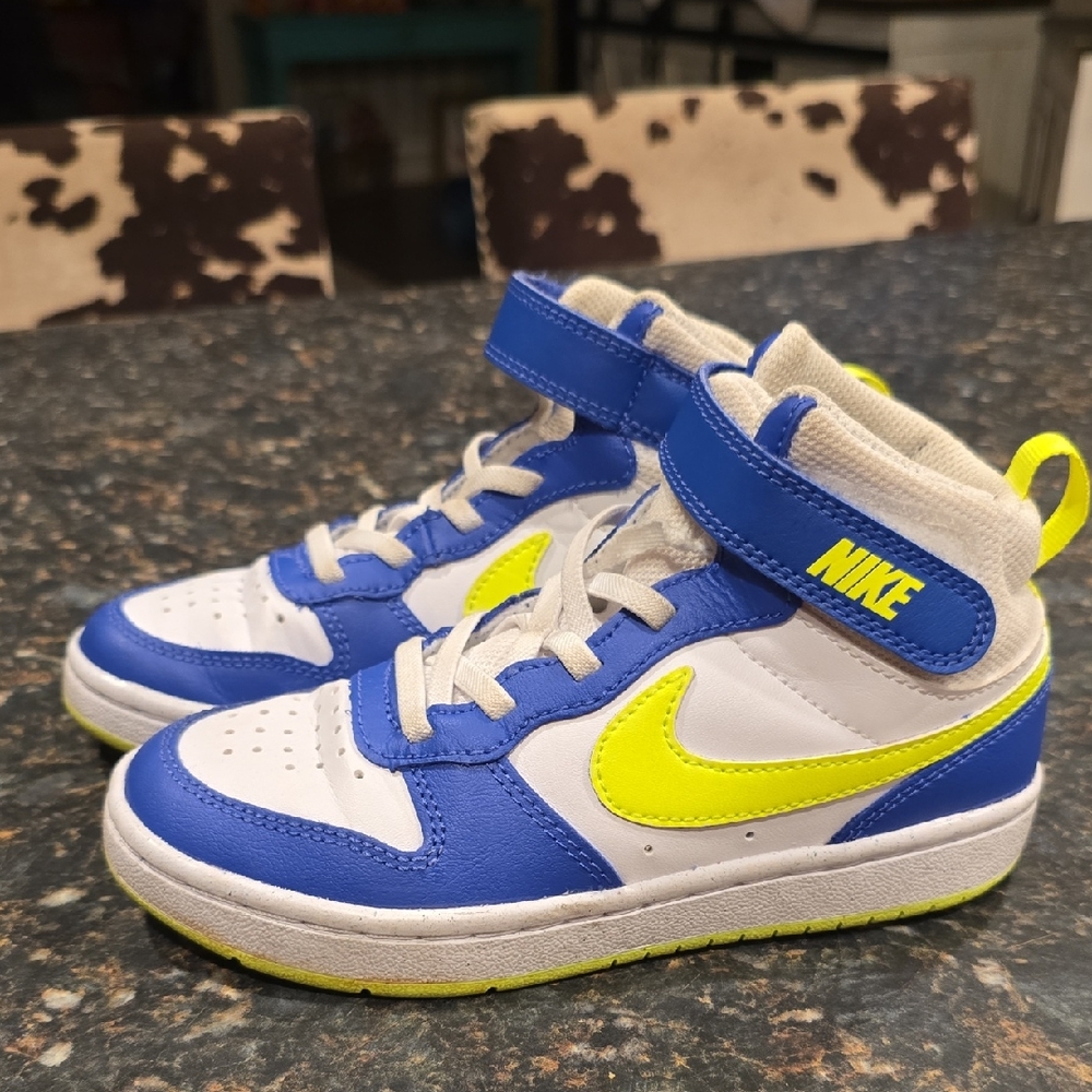 Nike Kids White and Blue Sneakers with Neon Accents